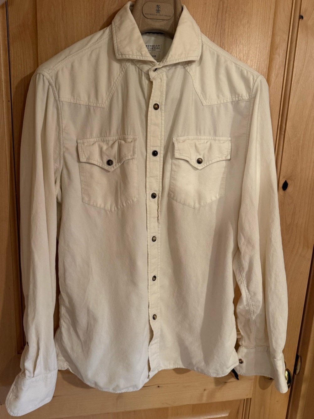 Brunello Cucinelli Cream Corduroy Button-Up Shirt